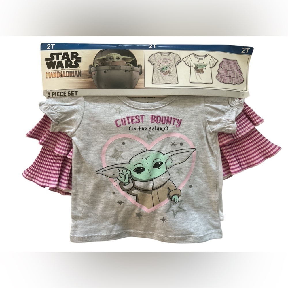 NWT Disney Star Wars The Mandalorian 3 Piece set top shirt skirt Baby yoda 2T